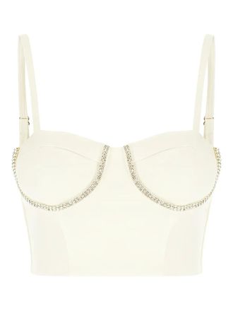 Purple crystal-embellished bustier top - White