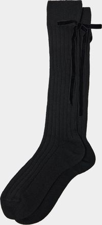 Maria La Rosa Womens College Velvet Bow Cashmere Knee-High Socks One Size