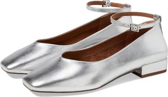 Seychelles Pumpkin Flats Women Silver Leather Square Toe Ankle Strap HTAT1128