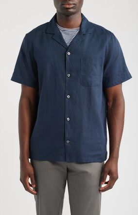 Mack Weldon Relaxed Fit Linen Camp Shirt in True Navy at Nordstrom, Size Xx-Large