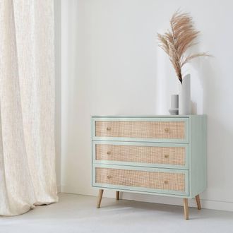 Sweeek 3-drawer Chest With Wood & Cane Effect in Light Green