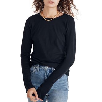 Madewell Whisper Cotton Rib Crewneck Long Sleeve T-Shirt in True Black at Nordstrom Rack, Size Xx-Small
