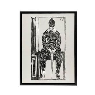 Artery8 Harlequin Clown Portrait De Mesquita Framed Canvas Wall Art Print in White | Size: W24 x H32
