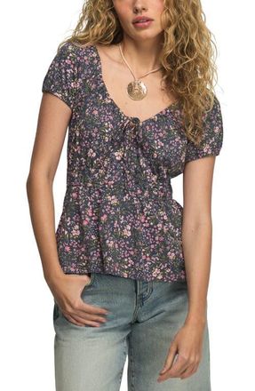 Lucky Brand Floral Cotton Peplum Top in Navy Floral at Nordstrom, Size Medium