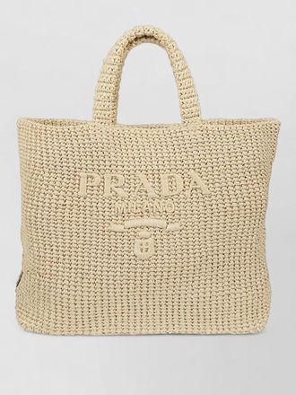 Prada crochet tote bag woven texture handles