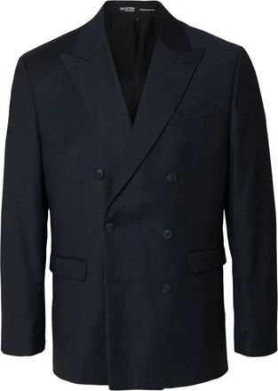 Selected double-breasted checked blazer - Blue