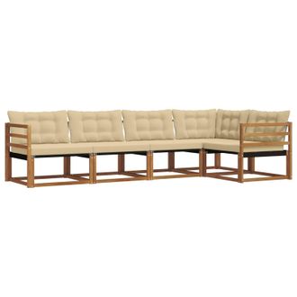vidaXL Conjunto De Sof&aacute;s De Exterior Con Coj&iacute;n 5 Pcs Natural Y Beige Vidaxl