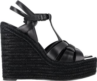 Saint Laurent Pre-owned Womens Tribute Espadrille Wedge Sandals in Black Calf Leather - Size 40.5 EU/IT