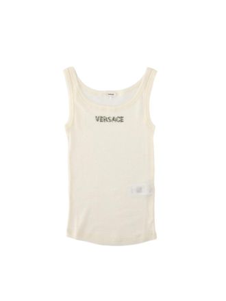 Versace Scoop Neck Tank Top With Crystal Logo Detail