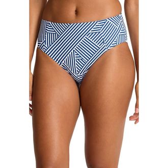 Tommy Bahama Palm Modern Stripe High Waist Bikini Bottoms in Indigo Tide at Nordstrom, Size X-Small