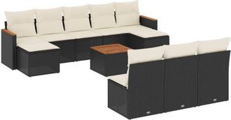 vidaXL Set De Sof&aacute;s De Jard&iacute;n 11 Pzas Y Cojines Rat&aacute;n Sint&eacute;tico Negro Vidaxl