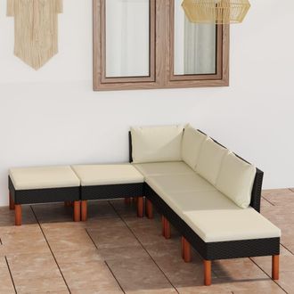 vidaXL Set De Muebles De Jard&iacute;n 6 Pzas Y Cojines Rat&aacute;n Sint&eacute;tico Negro Vidaxl
