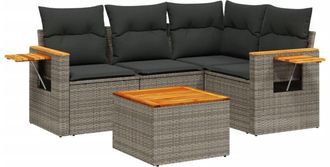 vidaXL Juego De Sof&aacute;s Jard&iacute;n Con Cojines 5 Pzas Rat&aacute;n Sint&eacute;tico Gris Vidaxl