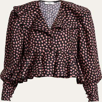 Chlo&eacute; Dots-Print Silk Jacquard Peplum Blouse