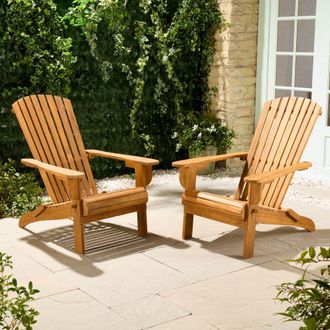 VonHaus Hudson Acacia Wooden Folding Adirondack Garden Chairs Set of 2 in Natural | Size: 2 Pack