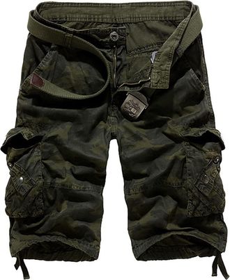 Generic Mens Elasticated Camo Cargo Shorts - Mens Combat Cargo Work Shorts Loose Casual Camo Shorts With Multi Pockets Relaxed-Fit Work Shorts Lightweight Car
