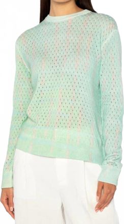 Kinross Cashmere Womens Blurred Lines Pointelle Crew Neck Top In Aquatic