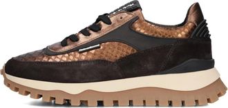 Floris Van Bommel Schoenen, Dames, Bruin, 37 1/2 EU, Wol, Bronze Chunky Sole Sneakers Grommi