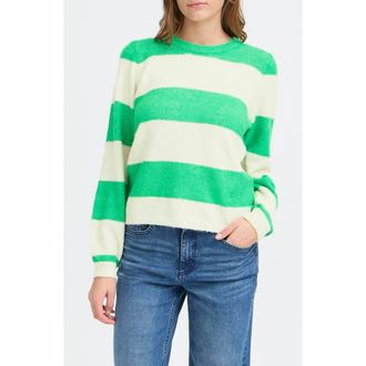 Ichi Ihdusty Stripe Sweater in Kelley Green Birch Stripe at Nordstrom, Size Xx-Large