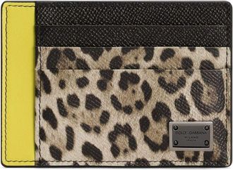 Dolce & Gabbana Mens Leopard Lime Leather Wallets - Black - One Size