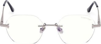 Tom Ford 52mm Geometric Optical Glasses in Light Ruthenium /Navy Blue at Nordstrom
