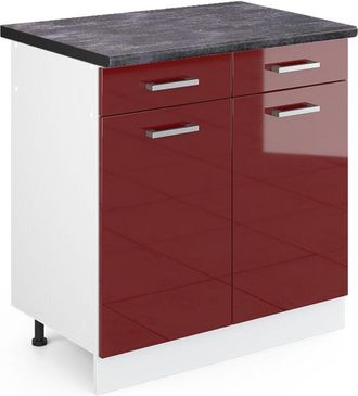 Vicco Mueble Bajo De Cocina R-line, Rojo Burdeos Alto Brillo, 80 Cm, Et Antracita Vicco