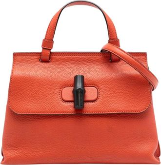 Gucci Pre-owned Handbags, female, Orange, Size: ONE SIZE Pre-owned Bamboo Handle Leather Handbag