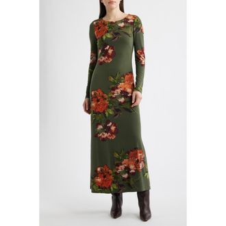Julia Jordan Placed Floral Long Sleeve Dress in Green Multi at Nordstrom, Size 10