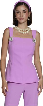 Moskada Roze Crepe Top met Juweel Details - Dames - Tops zonder mouwen - Paars - L - Tops