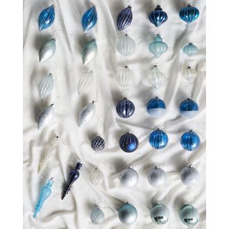 Beliani Set di 35 palline di Natale in vetro da appendere allalbero di Natale blu Snowfall