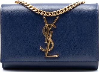 Saint Laurent Borsa a tracolla Kate in pelle Grain de Poudre piccola con monogramma 2013-2025 - Blu