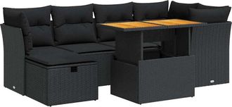 vidaXL Set Sof&aacute;s Jard&iacute;n Y Cojines 7 Pzas Rat&aacute;n Sint&eacute;tico Acacia Negro Vidaxl