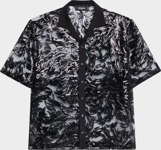 Dsquared2 Mens Sequin-Embroidered Camp Shirt