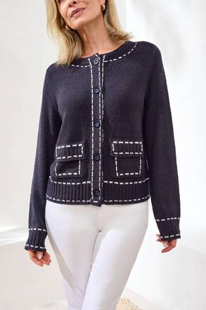 Tribal Stitch Pocket Cardigan In Jet Blue
