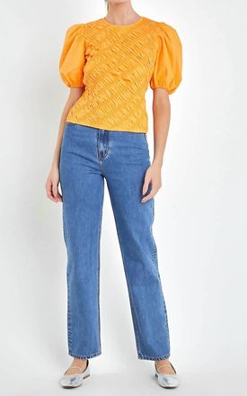 English Factory Asymmetrical Smocked Top In Orange