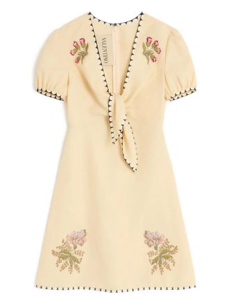 Valentino Garavani embroidered mini dress - women - Linen/Flax/Viscose - 40 - Neutrals