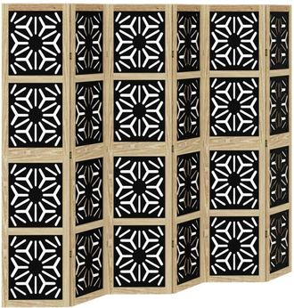 vidaXL Biombo Separador 6 Paneles Madera Maciza Paulownia Marr&oacute;n Negro Vidaxl