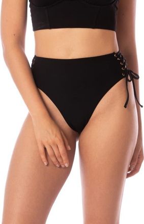 Maaji Oasis Lace-Up Reversible Bikini Bottoms in Black at Nordstrom, Size Medium