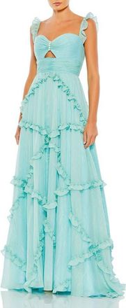 Mac Duggal Ruffle Tiered Sleeveless Flowy A Line Gown in Mint at Nordstrom, Size 14