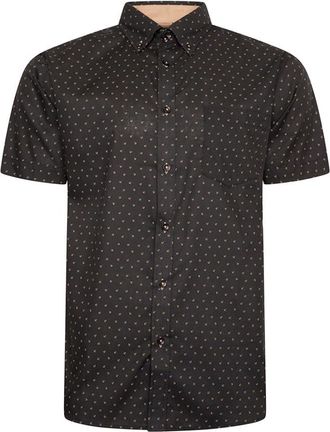 KAM Shirt Dobby Print Short Sleeve Button Down Collar Casual Mens Plus Size 6297 (UK, Alpha, 3XL, Plus, Regular, Black/Gold)