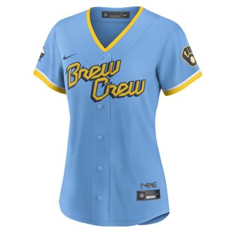 Nike Womens MLB Milwaukee Brewers City Connect (Christian Yelich) Replica Baseball Jersey in Blue | T773MBCCMZ7-Y22