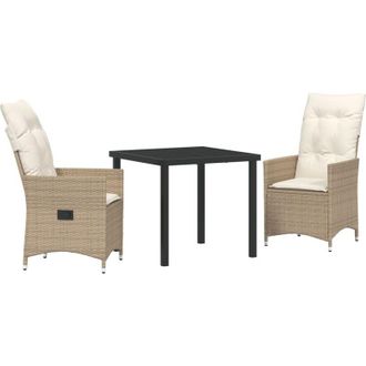 vidaXL Conjunto De Comedor De Jard&iacute;n Con Coj&iacute;n 3 Pcs Beige Polirat&aacute;n Vidaxl