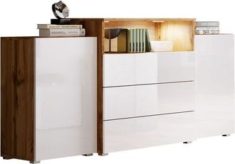 Mirjan24 Mobilier1 - C&oacute;moda Sarasota 127, Roble Wotan + Blanco Brillante, Con Cajones Y Puertas, N&uacute;mero De Cajones: 0, 81x150x39cm