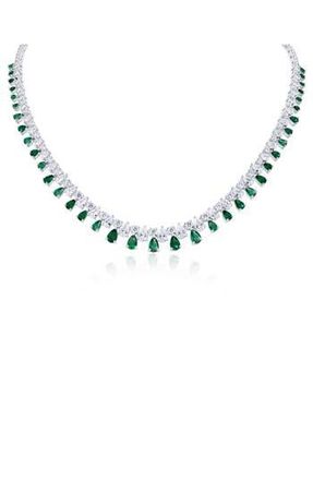 Kenneth Jay Lane Cubic Zirconia Teardrop Fringe Necklace in Green/Silver at Nordstrom Rack, Size 16