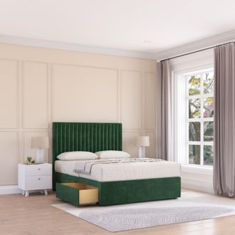Sloomy Manhattan Plush Velvet Memory Foam Bed Set With 2 Drawers, Mattress & Headboard in Emerald | Size: Small Single
