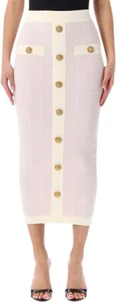 Balmain Light Pink Textured Midi Skirt