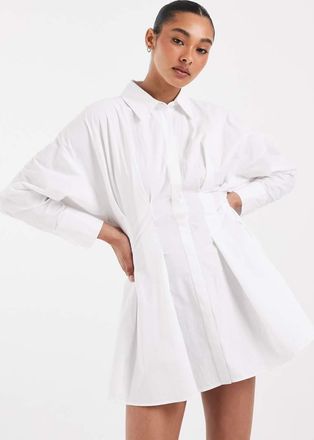 Asos Vestito camicia stretto bianco con finiture in pizzo