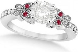 Allurez Round Diamond & Ruby Butterfly Engagement Ring in 14k W Gold (0.50ct)