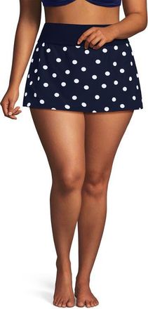 Lands End Plus Size Pinchless Mini Swim Skort in Deep Sea Navy Polka Dot at Nordstrom, Size 20W