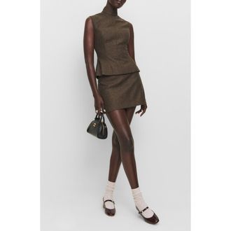 Reformation x Kacey Musgraves Buxton Low Rise Wool Blend Miniskirt in Brown Herringbone at Nordstrom Rack, Size 10